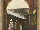 une image représentant un tableau où l'on voit un homme et une femme dans une cour