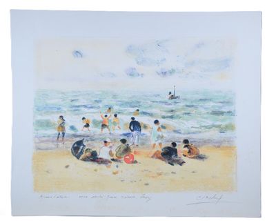 aquarelle représentant un groupe de personnes sur la plage