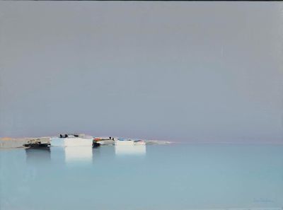 une image d'une peinture de bateaux dans un plan d'eau