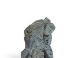an elephant statue made out of rocks on a white surface