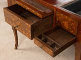 a wooden desk with two drawers on top of it