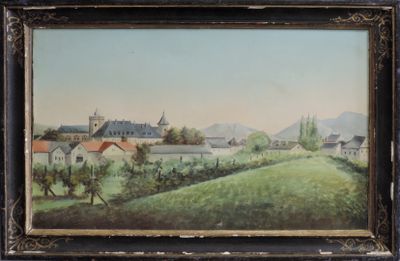 P. GONTHIER (XXème siècle). Paysage au château.
