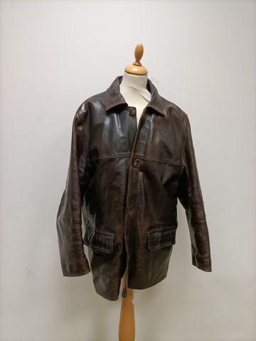REDKINS - Veste en cuir marron, simple boutonnage, deux poches à 