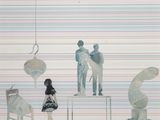 an image of a painting of a group of people standing on top of a table