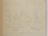 an old book with a drawing of a man and a woman on it