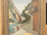 an image of a painting of a man walking down a street