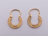 a pair of gold hoop earrings on a white background