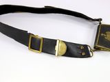 a close up of a black belt with a gold buckle