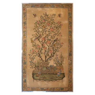 a painting of a tree with birds and flowers on it