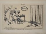 drawing of a man and a woman sitting at a desk in a room