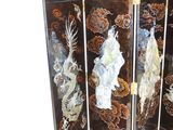 a room divider with a picture of a woman and a dragon on it