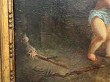 a picture of a painting of a baby on a tree branch