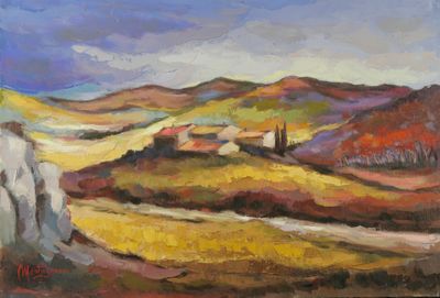 Pierre MONTAGNIER (XXe). Terre brulée. Huile sur toile. Sign…