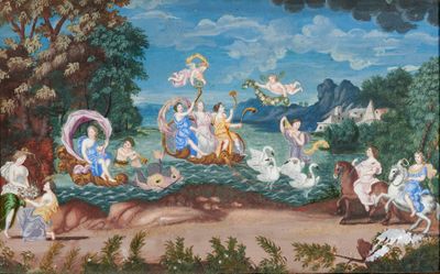 un tableau représentant un groupe de personnes à bord d'un bateau