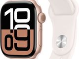 a close up of a apple watch with a white band