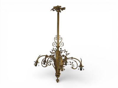 Beau lustre de salon en bronze doré à cinq bras de lumière à…