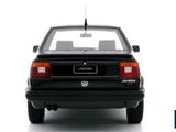 the back end of a black car with a white background