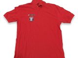 red polo shirt with a picture of a baseball player on it