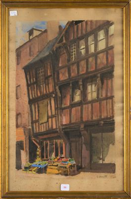 an image of a painting of a building in a frame on a wall
