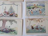 four cards with pictures of children playing in a park