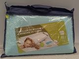 a close up of a blue bag with a baby in it