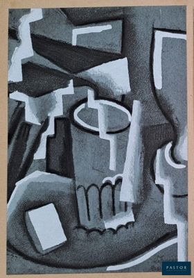 une photo en noir et blanc d'un tableau posé sur une table