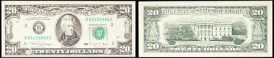 deux images différentes d'un billet d'un dollar sur lequel figure la Maison Blanche