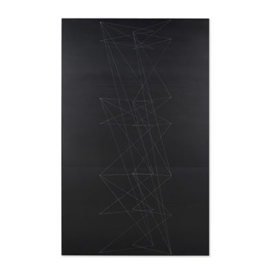 un dessin en noir et blanc composé de lignes sur fond noir