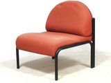 an orange chair with black legs on a white background