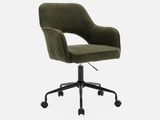 an image of a green office chair with wheels on a white background