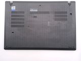 a black laptop with a blue sticker on the back of it