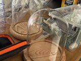 a wooden table with many different items on it