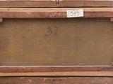 an image of a painting of a wooden frame with a label on it