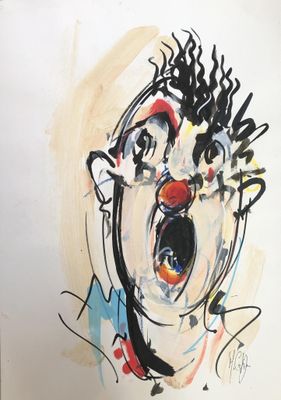 Michel COSTIOU (1947), "Petit clown", acrylique et encre, SB…