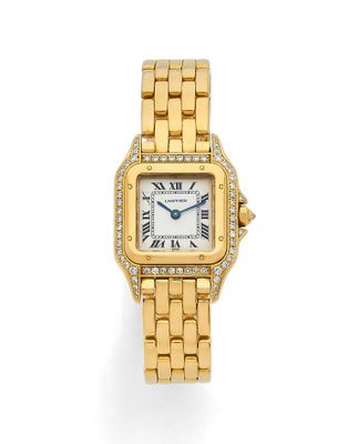Montre-bracelet Cartier pour femme, en or 18 carats et sertie de diamants