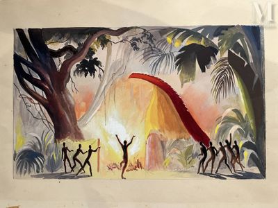 a picture of a painting of a group of people on a beach