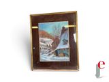 a picture of a picture of a house in the snow