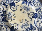 two blue and white plates with flowers on them