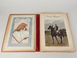 an old book with two pictures of a man on a horse and a woman on a horse