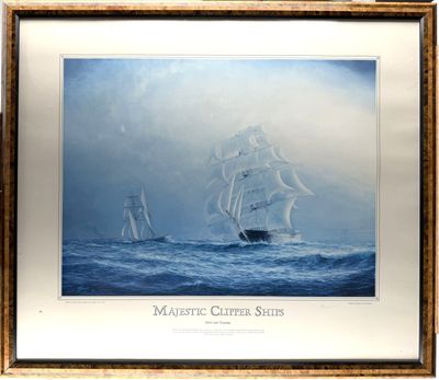 an image of a painting of two ships sailing in the ocean