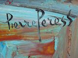 a painting of a piece of art with the word peace painted on it