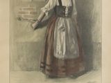 illustration représentant une jeune fille en robe et avec un chapeau, tenant un couteau