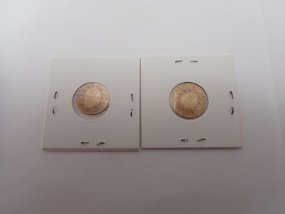 deux pièces d'or posées l'une sur l'autre sur une surface blanche