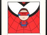 spider - man art print with a red background and a black frame