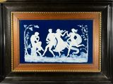 painting of a group of people riding on horses in a field