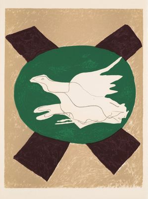 une image représentant un oiseau blanc volant au-dessus d'un cercle vert