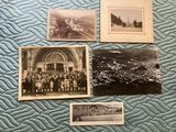 several old black and white photos of a group of people on a bed