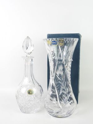 crystal decanter and decanter in a blue box