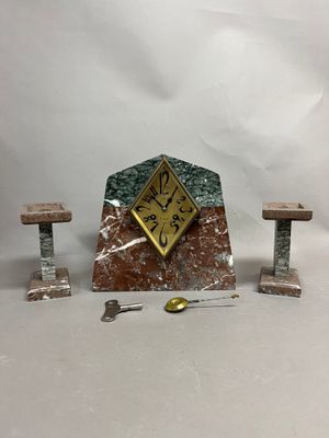 Garniture de cheminée en placage de marbre deux tons compren…