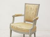 pair of french louis xvi style armchairs with upholstered arms